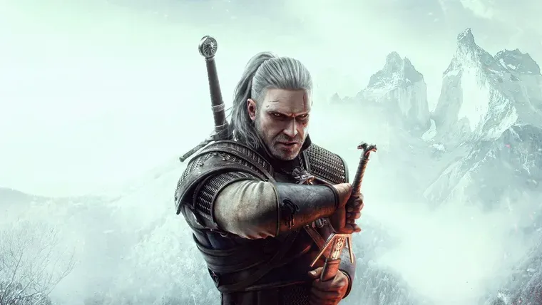 Affiche du jeu The Witcher 3 avec le protagoniste prêt à dégainer son épée